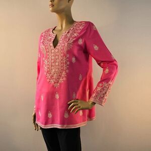 Sigrid Olsen Signature Embroidered Pink Tunic Top Womens Sz Small